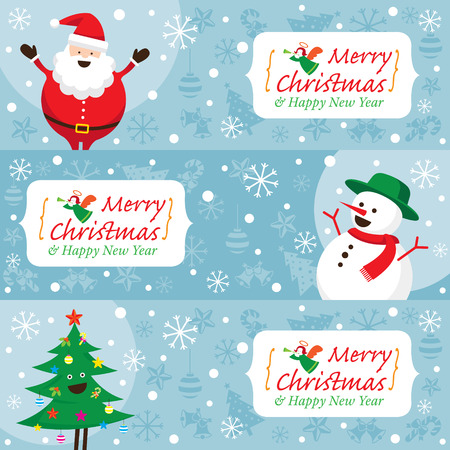 Characters, Merry Christmas and Happy New yearのイラスト素材