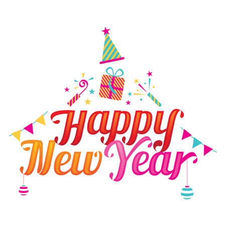 Happy New Year Text with Party Iconsのイラスト素材