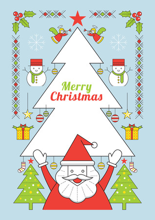 Christmas and Santa Clause, Line Style Poster, Holiday Event. Happy New Yearのイラスト素材