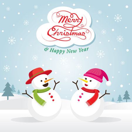 Snowman and Snowgirl, Christmas , Holiday Event. Happy New Yearのイラスト素材