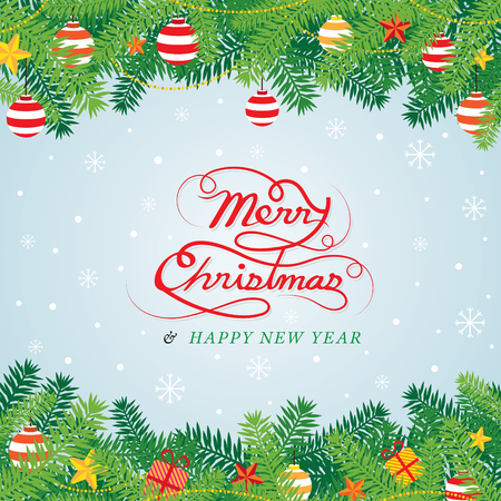 Christmas Pine Leaves Decoration, Border, Holiday Event. Happy New Yearのイラスト素材