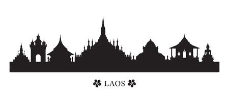 Laos Landmarks Skyline in Silhouette, Cityscape, Travel and Tourist Attractionのイラスト素材