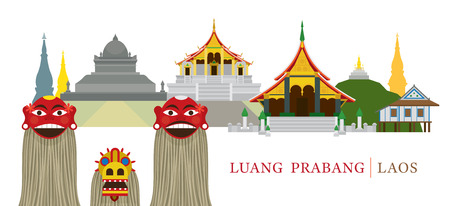 Luang Prabang, Laos, Landmarks and Pou Yer, Ya Yer (Guardian Spirits of Luang Prabang, Ceremony in Lao new year)のイラスト素材