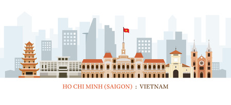 Saigon or Ho Chi Minh City, Vietnam Landmarks Skyline, Cityscape, Travel and Tourist Attractionのイラスト素材