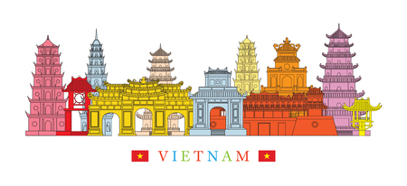 Vietnam Architecture Landmarks Skyline , Cityscape, Travel and Tourist Attractionのイラスト素材