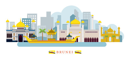 Brunei Landmarks Skyline, Cityscape, Travel and Tourist Attractionのイラスト素材