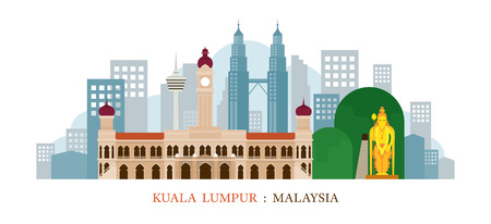 Kuala Lumpur, Malaysia Landmarks Skyline, Cityscape, Travel and Tourist Attractionのイラスト素材