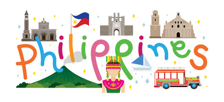 Philippines Travel and Attraction, Landmarks, Tourism and Traditional Cultureのイラスト素材