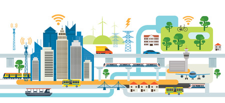Smart City Infrastructure , Transportation, Connected, Energy and Power Conceptのイラスト素材