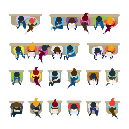 People Sitting on Chairs, Top or Above View, Men and Womenのイラスト素材