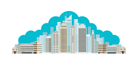 Buildings and Skyscrapers Cloud Background, Cityscape, City, Urban, Residentialのイラスト素材
