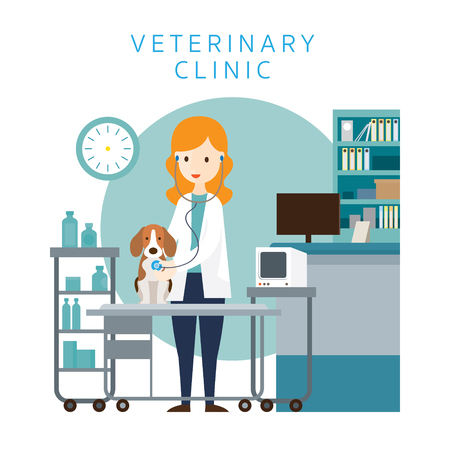 Female Veterinarian Checkup Dogのイラスト素材