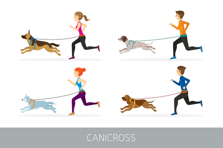People Running with Dogs Sport Outdoor Training and Joggingのイラスト素材
