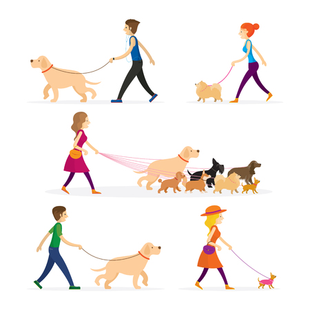 People Walking with Dogs Setのイラスト素材