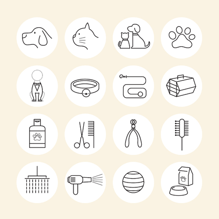Pets Grooming Shop Line Icons Setのイラスト素材