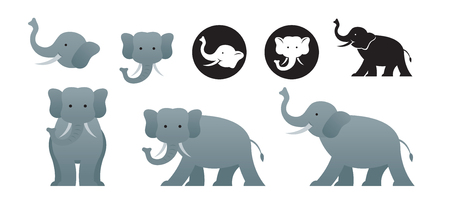 Elephant Vector Set, Front View, Side View, Silhouetteのイラスト素材