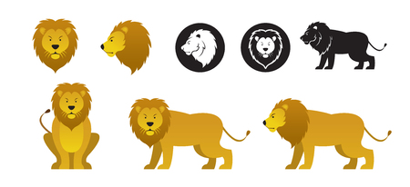 Lion Vector Set, Front View, Side View, Silhouetteのイラスト素材