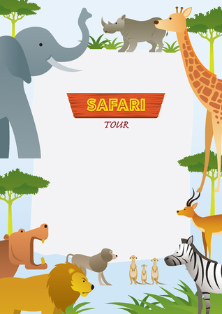 African Safari Animals Frame, Cute Animals, Nature and Wildlifeのイラスト素材