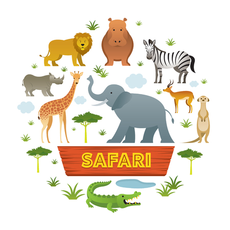 Group of African Safari Animals, Cute Animals, Nature and Wildlifeのイラスト素材