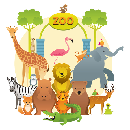 Group of Wild Animals, Zoo, Kids and Cute Cartoon Styleのイラスト素材