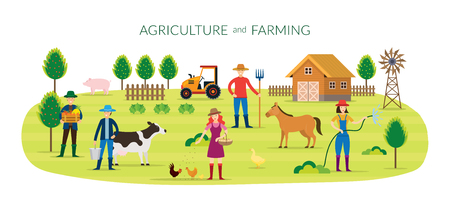 Farmer, Agriculture and Farming Concept, Cultivate, Countryside, Field, Rural, Peopleのイラスト素材