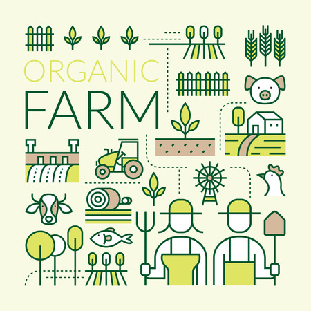 Organic Farm Line Icons Set, Agriculture, Farmers, Plantation, Gardening, Decorationのイラスト素材