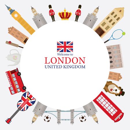 England and United Kingdom Tourist Attractions Frame, Famous Place, Travel Destinations and Objectsのイラスト素材