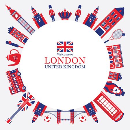 England and United Kingdom Tourist Attractions Frame, Famous Place, Travel Destinations and Objectsのイラスト素材