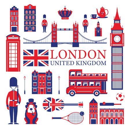 England and United Kingdom Tourist Attractions, Famous Place, Travel Destinations and Objectsのイラスト素材