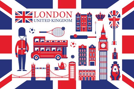 England and United Kingdom Tourist Attractions, Famous Place, Travel Destinations and Objectsのイラスト素材