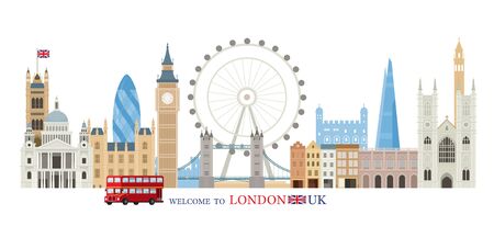 England and United Kingdom Landmarks Skyline, Famous Place, Travel and Tourist Attractionのイラスト素材