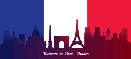 France Flag with Landmarks Skyline Background, Famous Place and Tourist Attractionのイラスト素材