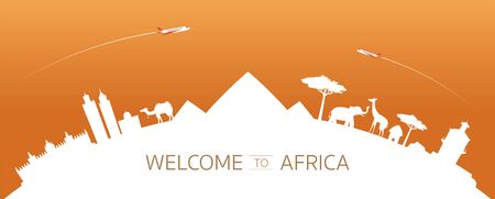 Africa Skyline Curve Landmarks Silhouette, Famous Place and Historical Buildings, Travel and Tourist Attractionのイラスト素材