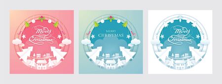 Merry Christmas Background Paper Cutting Style , Origami, Pink, Blue and White Colorのイラスト素材