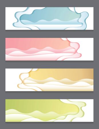 Paper Cutting Curve Background Abstract Set, Season Nature Landscape Conceptのイラスト素材