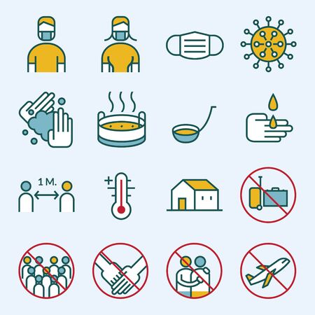 Prevention of Covid-19 Line Icons Set, Coronavirus Disease, Health Care and Safetyのイラスト素材