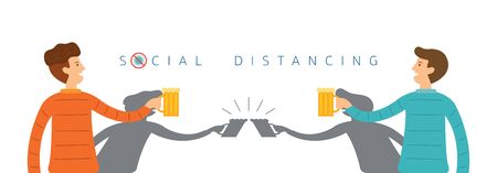 Men Eating Glasses of Alcohol, Clink Glass by Shadow, Social Distancing Concept, Prevention of Coronavirus Covid-19のイラスト素材