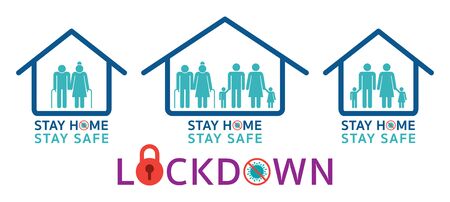 People Stay Home Stay Safe and Lockdown Pictogram Symbols, Preventive Measures, Prevention of Coronavirus or Covid-19のイラスト素材