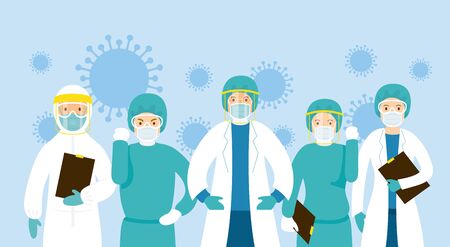 Doctors and Nurses Fight Against Covid-19, Coronavirus Disease, Hospital, Healthcare and Medicalのイラスト素材