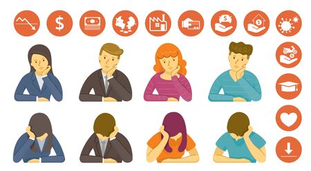 Covid-19 Effect Concept, People Problem, Concern, Worry, Depression about Money, Jobs, Work and Businessのイラスト素材