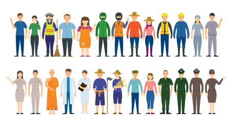 Group of Thai People Various Professions and Occupations, Career, Worker, Labor and Government Officerのイラスト素材