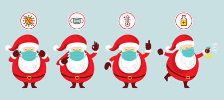 Santa Claus Wearing Face Mask Characters Set, Prevention of Coronavirus Covid-19のイラスト素材