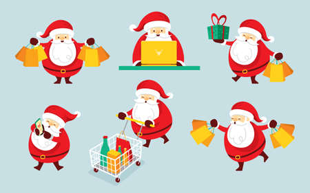Santa Claus Characters Set, Shopping Concept, Merry Christmas and Happy New Yearのイラスト素材