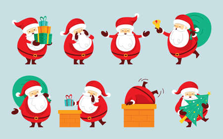 Santa Claus Characters Set, Merry Christmas and Happy New Yearのイラスト素材