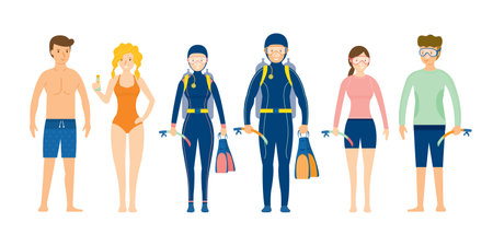 Group of People wearing Swimming and Diving Clothesのイラスト素材