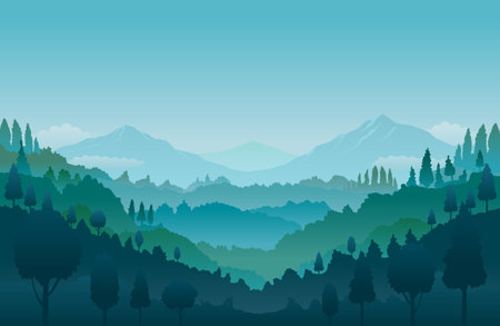Mountain and Forest Landscape Background Natural Scenery and Environment Viewのイラスト素材