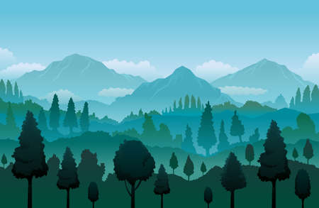 Mountain and Forest Landscape Background Natural Scenery and Environment Viewのイラスト素材