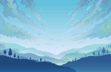 Mountain and Cloud Landscape Background Natural Scenery and Environment Viewのイラスト素材