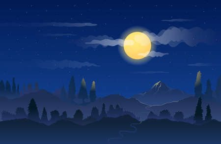Mountain at Night with Full Moon Background Natural Scenery and Environment Viewのイラスト素材
