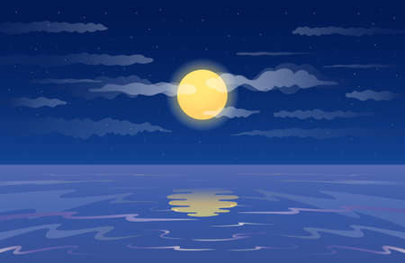 Full Moon Reflected in Water Background Natural Scenery and Environment Viewのイラスト素材